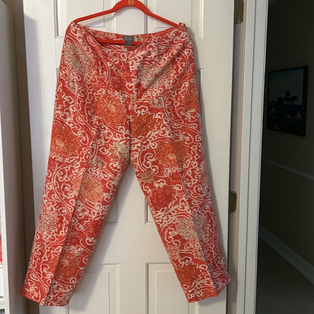 EUC, Sigrid, Olsen,16,silk,lined,no pockets,side zipper,slits,@ankles, coral/tan